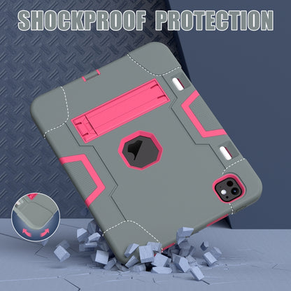 For iPad Pro 11 2025 / 2024 Contrast Color Silicone Acrylic PC Tablet Case with Holder(Grey Rose Red) by bashfashion