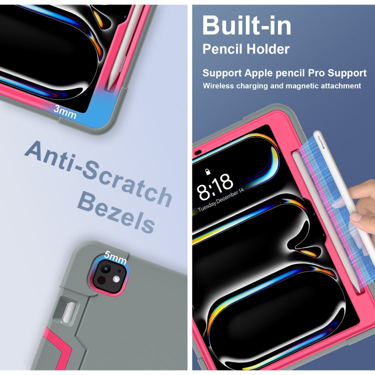 For iPad Pro 11 2025 / 2024 Contrast Color Silicone Acrylic PC Tablet Case with Holder(Grey Rose Red) by bashfashion