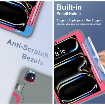 For iPad Pro 11 2025 / 2024 Contrast Color Silicone Acrylic PC Tablet Case with Holder(Grey Rose Red) by bashfashion