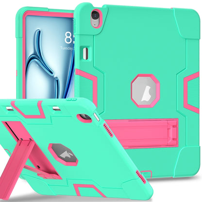 For iPad Air 13 2025 / 2024 Contrast Color Silicone Acrylic PC Tablet Case with Holder(Mint Green Rose Red) by bashfashion