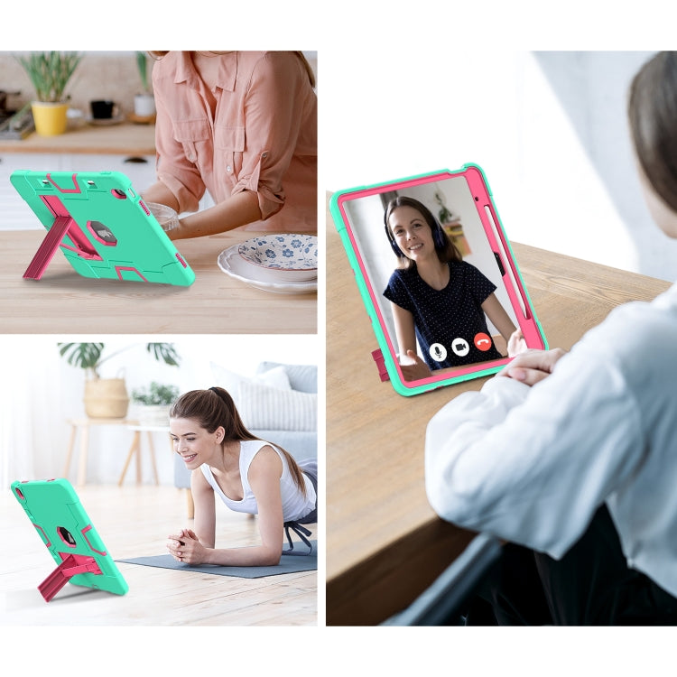 For iPad Air 13 2025 / 2024 Contrast Color Silicone Acrylic PC Tablet Case with Holder(Mint Green Rose Red) by bashfashion