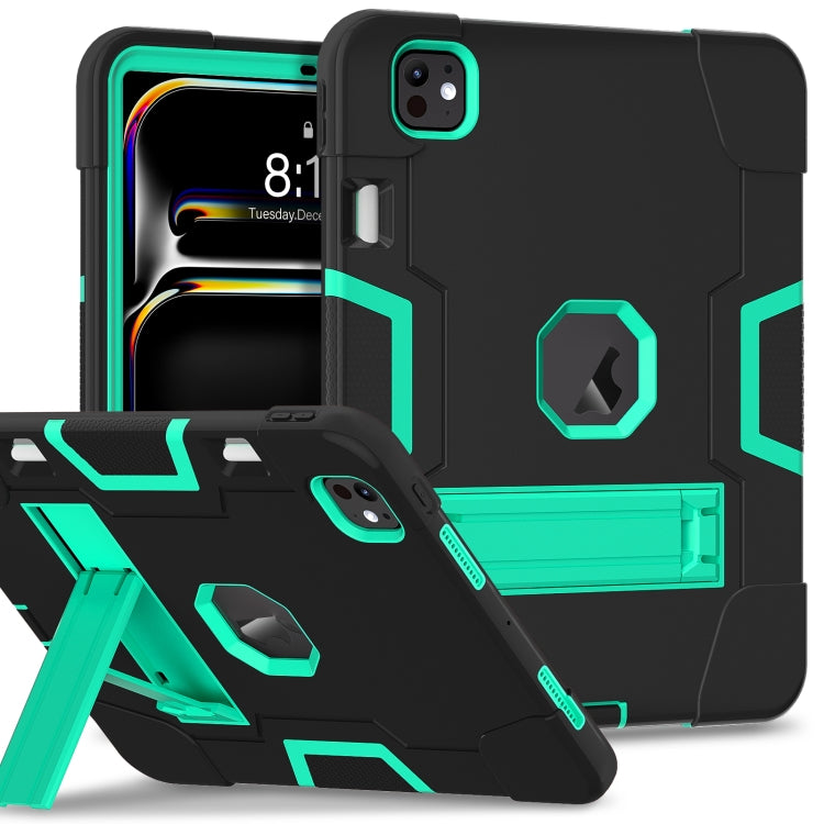For iPad Pro 13 2025 / 2024 Contrast Color Silicone Acrylic PC Tablet Case with Holder(Black Mint Green) by bashfashion