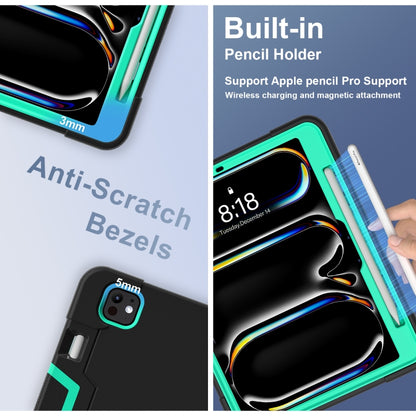 For iPad Pro 13 2025 / 2024 Contrast Color Silicone Acrylic PC Tablet Case with Holder(Black Mint Green) by bashfashion