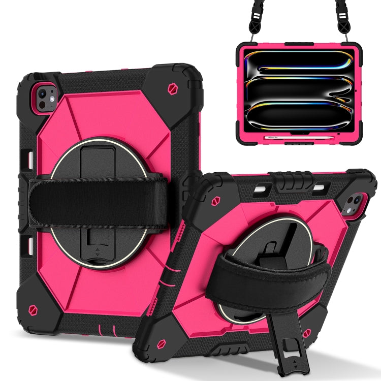 For iPad Pro 13 2025 / 2024 Contrast Color Robot Silicone Hybrid PC Tablet Case(Black Rose Red) by bashfashion