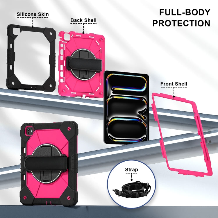 For iPad Pro 13 2025 / 2024 Contrast Color Robot Silicone Hybrid PC Tablet Case(Black Rose Red) by bashfashion