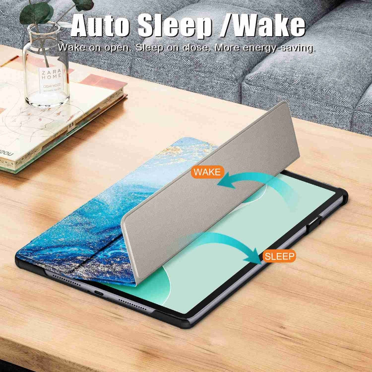 For Huawei MatePad 11.5S Custer Texture Coloured Drawing 3-Fold Holder Smart Leather Tablet Case(Waves) by bashfashion