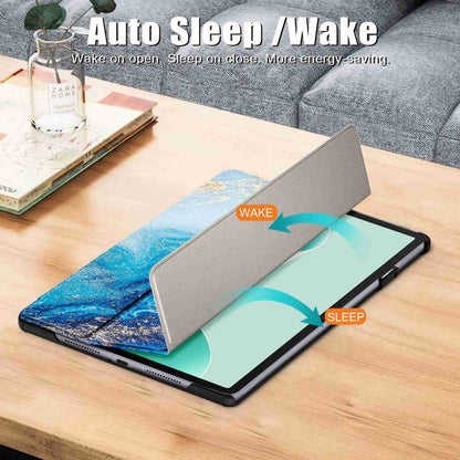 For Huawei MatePad 11.5S Custer Texture Coloured Drawing 3-Fold Holder Smart Leather Tablet Case(Waves) by bashfashion