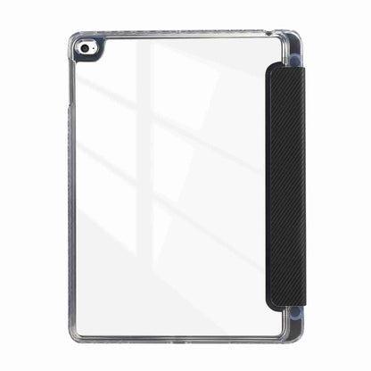 For iPad Air / Air 2 / 9.7 2017 / 2018 Carbon Fiber Clear Acrylic 3-Fold Leather Tablet Case(Black) by bashfashion