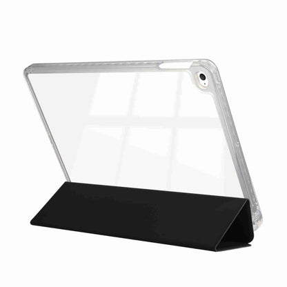 For iPad Air / Air 2 / 9.7 2017 / 2018 Carbon Fiber Clear Acrylic 3-Fold Leather Tablet Case(Black) by bashfashion