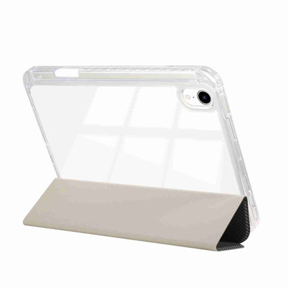 For iPad 2025 / 2022 Carbon Fiber Clear Acrylic 3-Fold Leather Tablet Case(Grey) by bashfashion