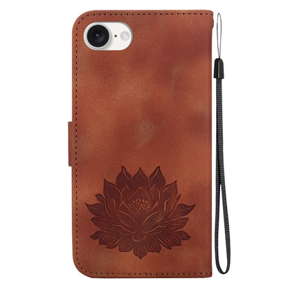 For iPhone 16e Lotus Embossed Leather Phone Case(Brown) by bashfashion