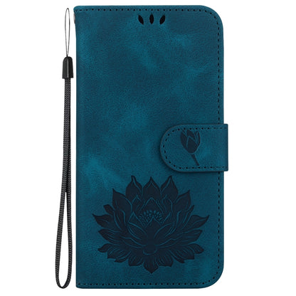 For iPhone 16e Lotus Embossed Leather Phone Case(Dark Blue) by bashfashion