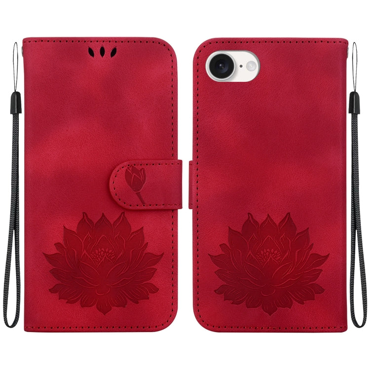For iPhone 16e Lotus Embossed Leather Phone Case(Red) by bashfashion