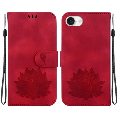 For iPhone 16e Lotus Embossed Leather Phone Case(Red) by bashfashion