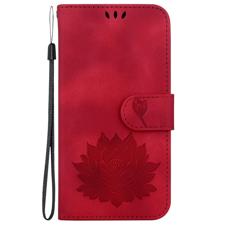 For iPhone 16e Lotus Embossed Leather Phone Case(Red) by bashfashion