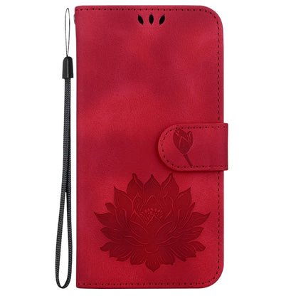 For iPhone 16e Lotus Embossed Leather Phone Case(Red) by bashfashion