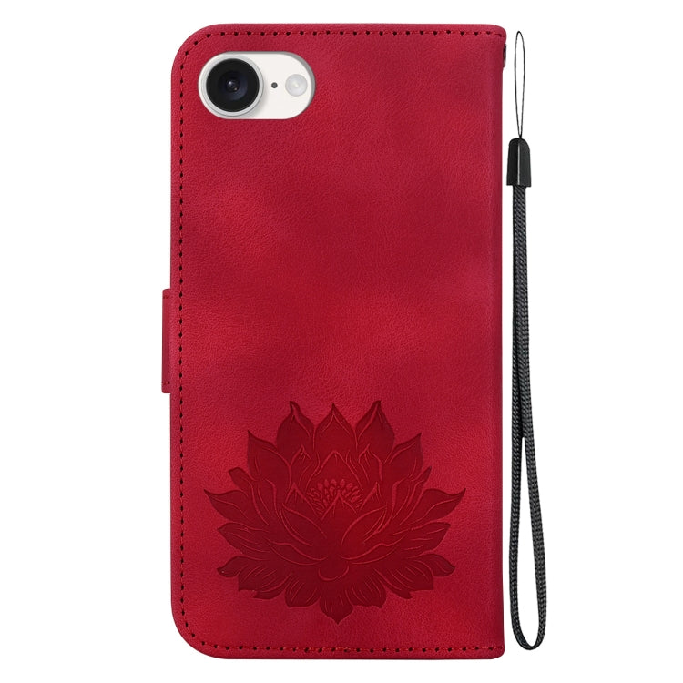 For iPhone 16e Lotus Embossed Leather Phone Case(Red) by bashfashion