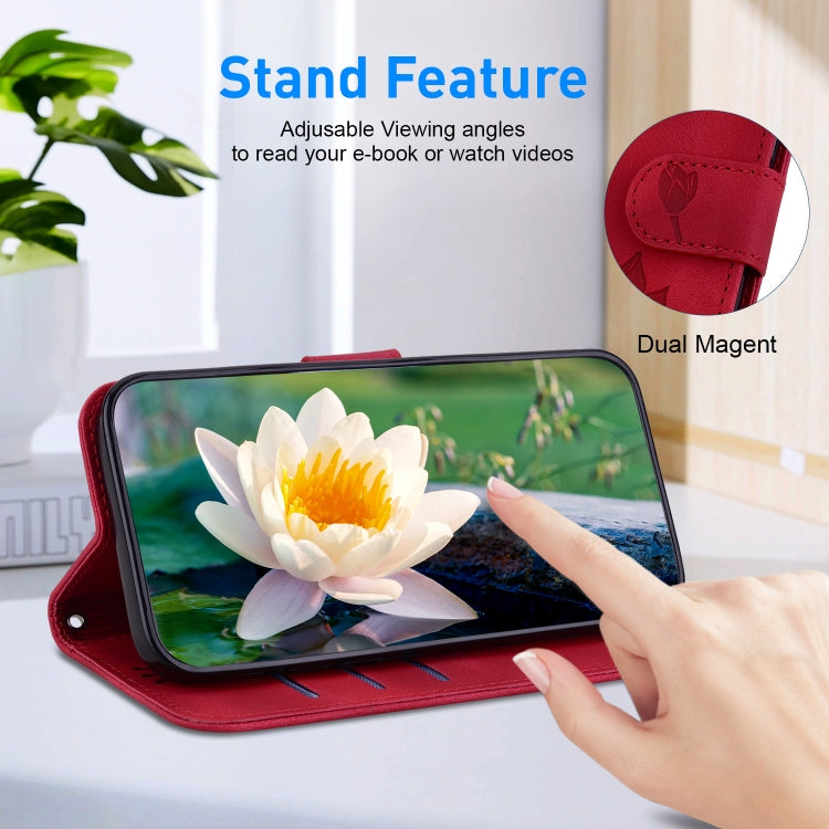 For iPhone 16e Lotus Embossed Leather Phone Case(Red) by bashfashion