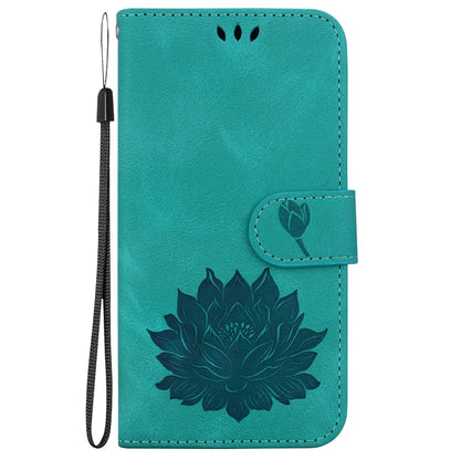For iPhone 16e Lotus Embossed Leather Phone Case(Green) by bashfashion
