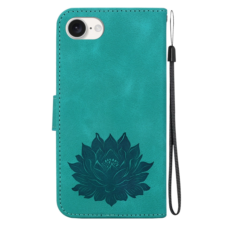 For iPhone 16e Lotus Embossed Leather Phone Case(Green) by bashfashion