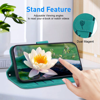 For iPhone 16e Lotus Embossed Leather Phone Case(Green) by bashfashion