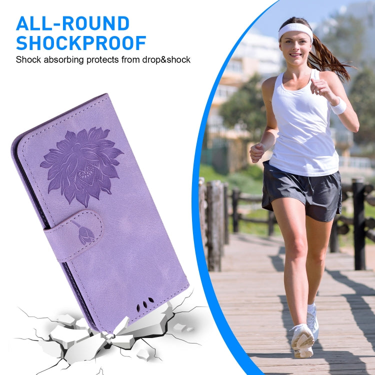For iPhone 16e Lotus Embossed Leather Phone Case(Purple) by bashfashion