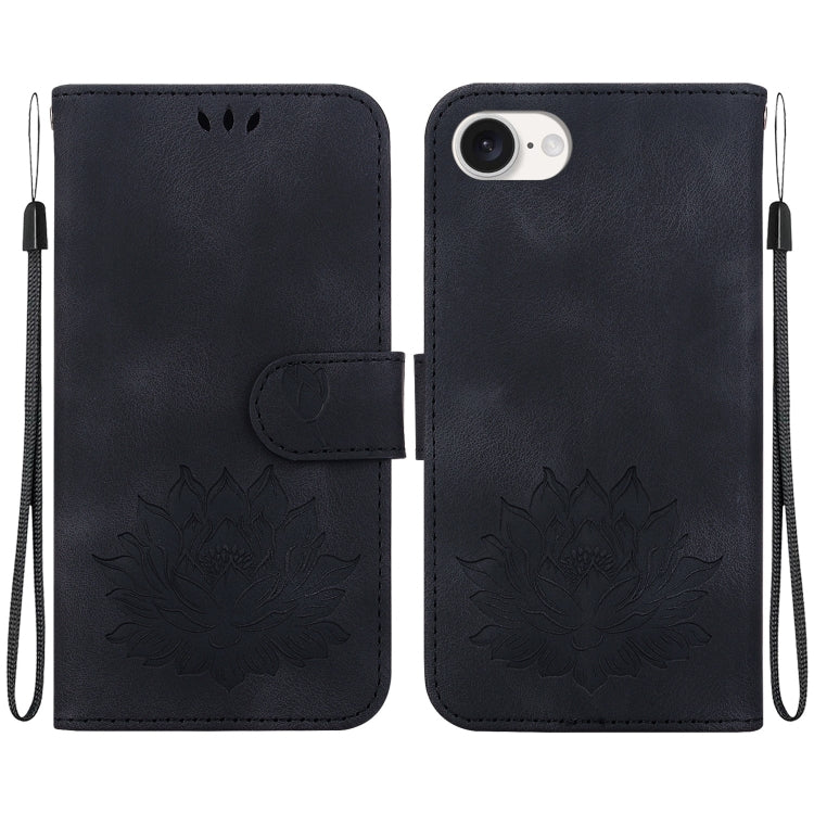 For iPhone 16e Lotus Embossed Leather Phone Case(Black) by bashfashion