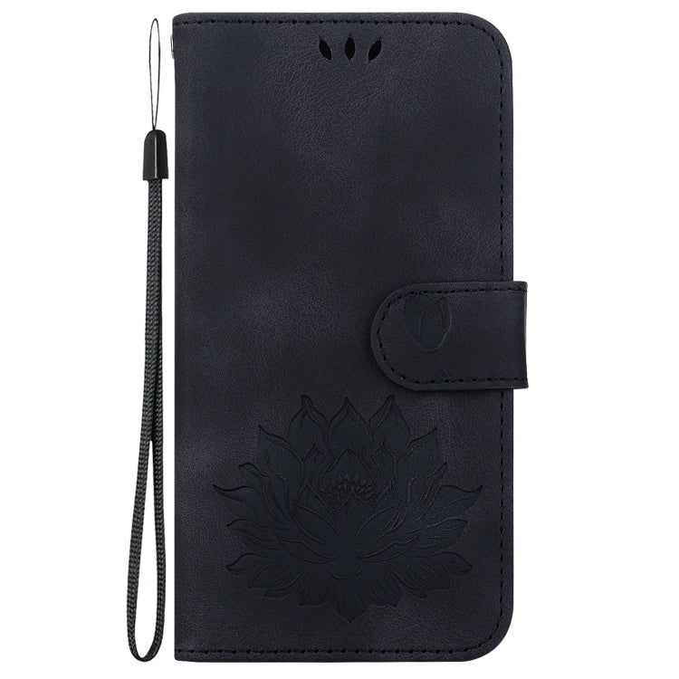 For iPhone 16e Lotus Embossed Leather Phone Case(Black) by bashfashion