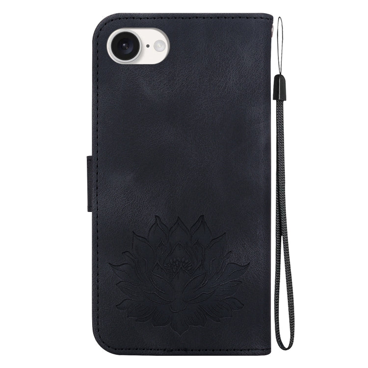For iPhone 16e Lotus Embossed Leather Phone Case(Black) by bashfashion