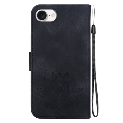 For iPhone 16e Lotus Embossed Leather Phone Case(Black) by bashfashion