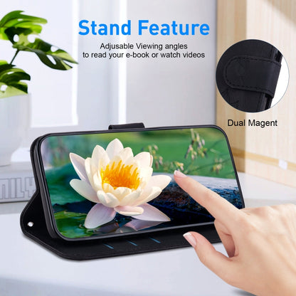 For iPhone 16e Lotus Embossed Leather Phone Case(Black) by bashfashion