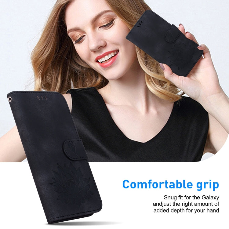 For iPhone 16e Lotus Embossed Leather Phone Case(Black) by bashfashion