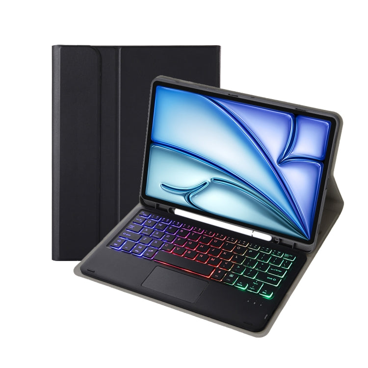 For iPad Air 11 2025 / 2024 / Air 5 10.9 / Air 4 A098B-AS Detachable Ultra-Thin Backlit Bluetooth Touch Keyboard Leather Tablet Case with Pen Slot(Black) by bashfashion