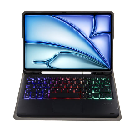 For iPad Air 11 2025 / 2024 / Air 5 10.9 / Air 4 A098B-AS Detachable Ultra-Thin Backlit Bluetooth Touch Keyboard Leather Tablet Case with Pen Slot(Black) by bashfashion
