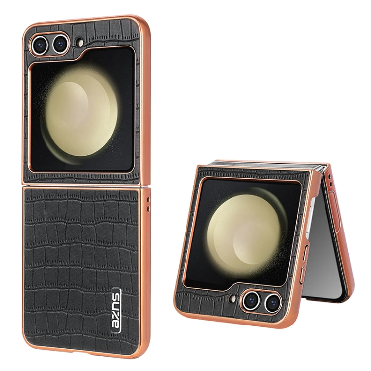 For Samsung Galaxy Z Flip6 / 7 FE AZNS Electroplated Frame Crocodile Texture Full Coverage Phone Case(Black) by AZNS