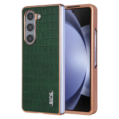 For Samsung Galaxy Z Fold5 AZNS Electroplated Frame Crocodile Texture Full Coverage Phone Case(Green) by AZNS