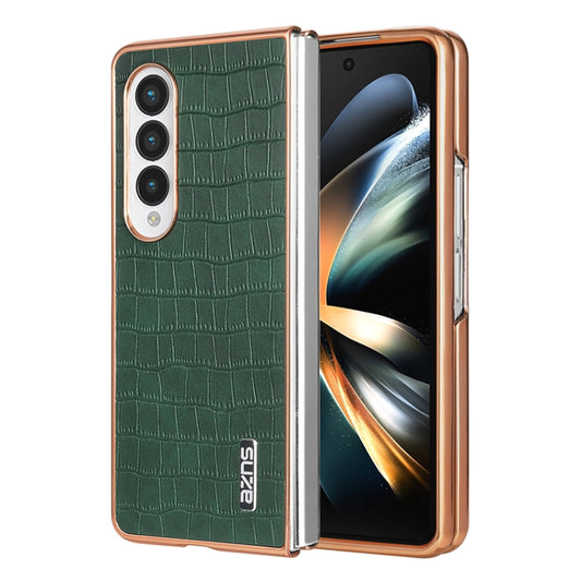 For Samsung Galaxy Z Fold3 5G AZNS Electroplated Frame Crocodile Texture Full Coverage Phone Case(Green) by AZNS