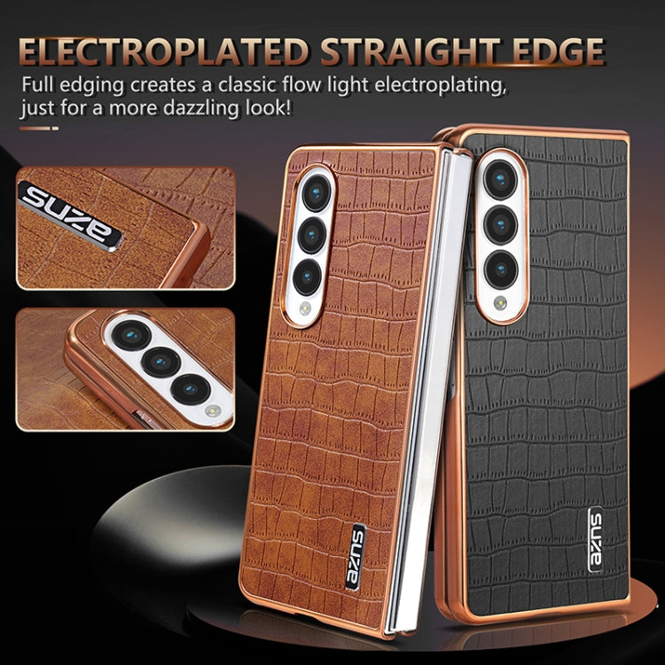 For Samsung Galaxy Z Fold3 5G AZNS Electroplated Frame Crocodile Texture Full Coverage Phone Case(Green) by AZNS