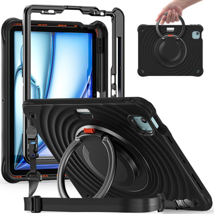 For iPad Air 11 2025 / 2024 Rotation Handle Holder Silicone Hybrid PC Tablet Case(Black) by bashfashion