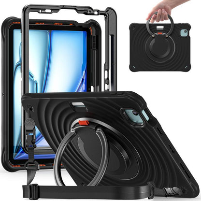 For iPad Air 11 2025 / 2024 Rotation Handle Holder Silicone Hybrid PC Tablet Case(Black) by bashfashion