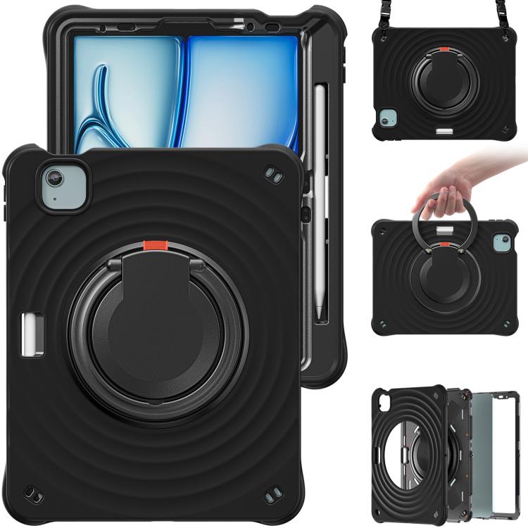For iPad Air 11 2025 / 2024 Rotation Handle Holder Silicone Hybrid PC Tablet Case(Black) by bashfashion