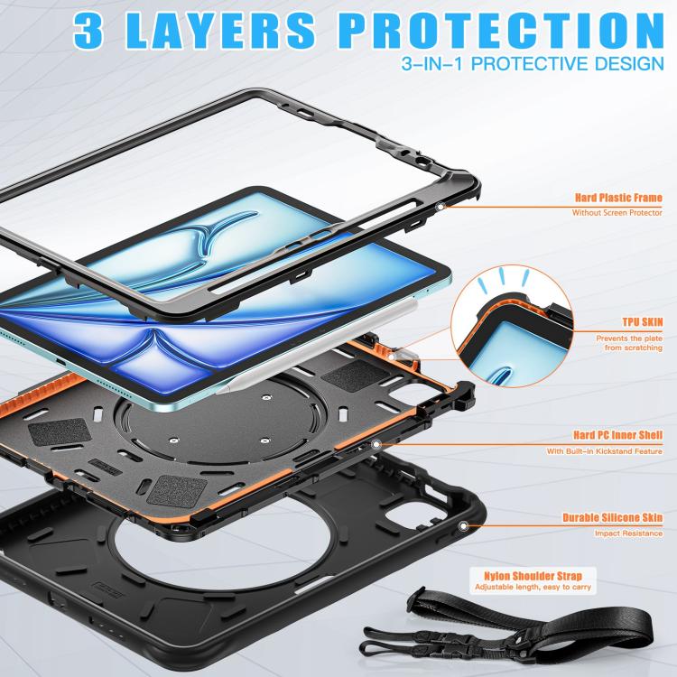 For iPad Air 11 2025 / 2024 Rotation Handle Holder Silicone Hybrid PC Tablet Case(Black) by bashfashion