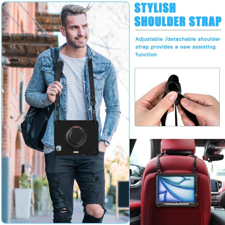 For iPad Air 11 2025 / 2024 Rotation Handle Holder Silicone Hybrid PC Tablet Case(Black) by bashfashion