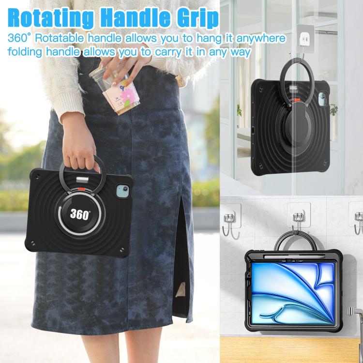 For iPad Air 11 2025 / 2024 Rotation Handle Holder Silicone Hybrid PC Tablet Case(Black) by bashfashion