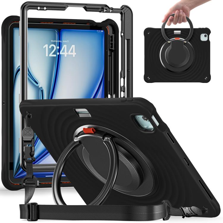 For iPad Air 13 2025 / 2024 Rotation Handle Holder Silicone Hybrid PC Tablet Case(Black) by bashfashion