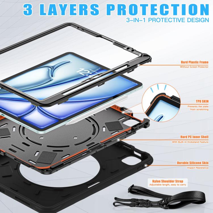 For iPad Air 13 2025 / 2024 Rotation Handle Holder Silicone Hybrid PC Tablet Case(Black) by bashfashion