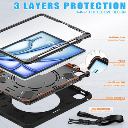 For iPad Air 13 2025 / 2024 Rotation Handle Holder Silicone Hybrid PC Tablet Case(Black) by bashfashion