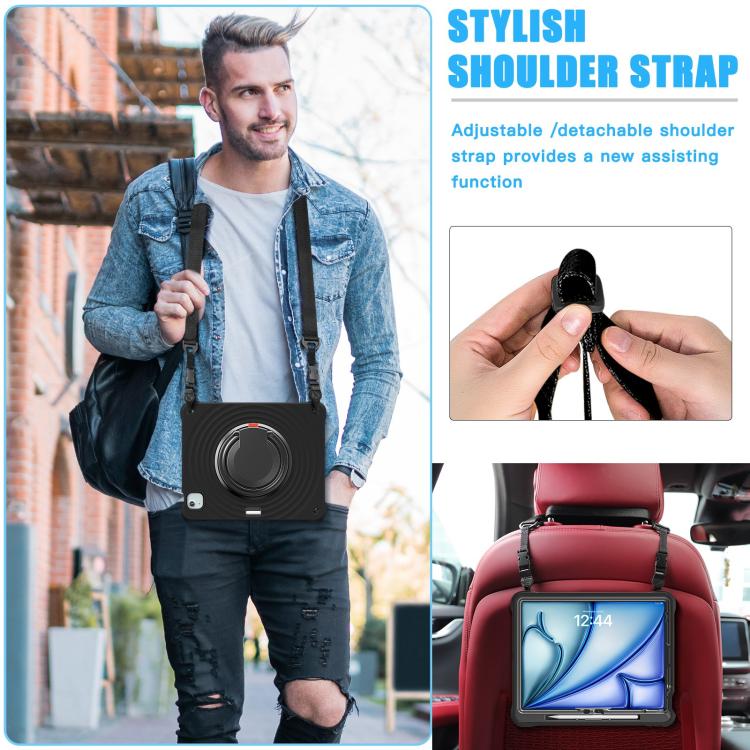 For iPad Air 13 2025 / 2024 Rotation Handle Holder Silicone Hybrid PC Tablet Case(Black) by bashfashion