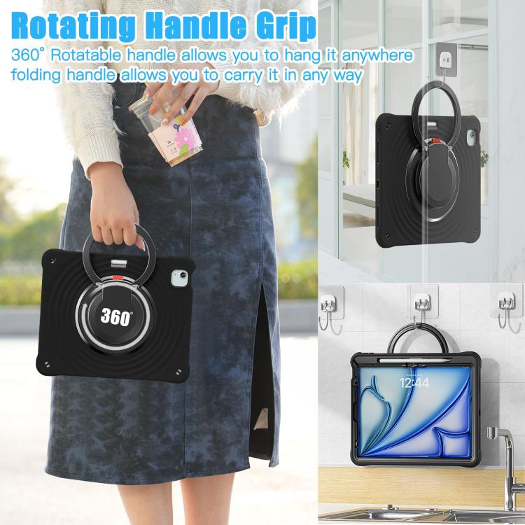 For iPad Air 13 2025 / 2024 Rotation Handle Holder Silicone Hybrid PC Tablet Case(Black) by bashfashion