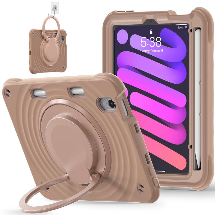 For iPad mini 2024 / mini 6 Rotation Handle Holder Silicone Hybrid PC Tablet Case(Light Coffee) by bashfashion
